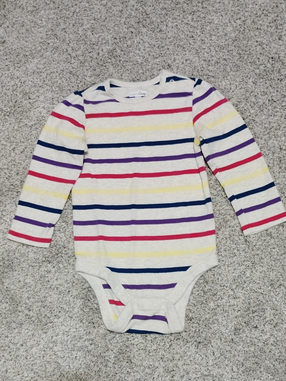 GAP Long-Sleeve Striped Bodysuit in White, Navy, Purple, Yellow, Red